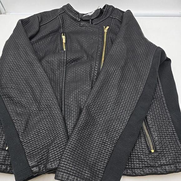 Calvin Klein L Black Vegan Leather Gold Chic Luxury UQ Urban Chic Jacket NWT - Picture 5 of 13